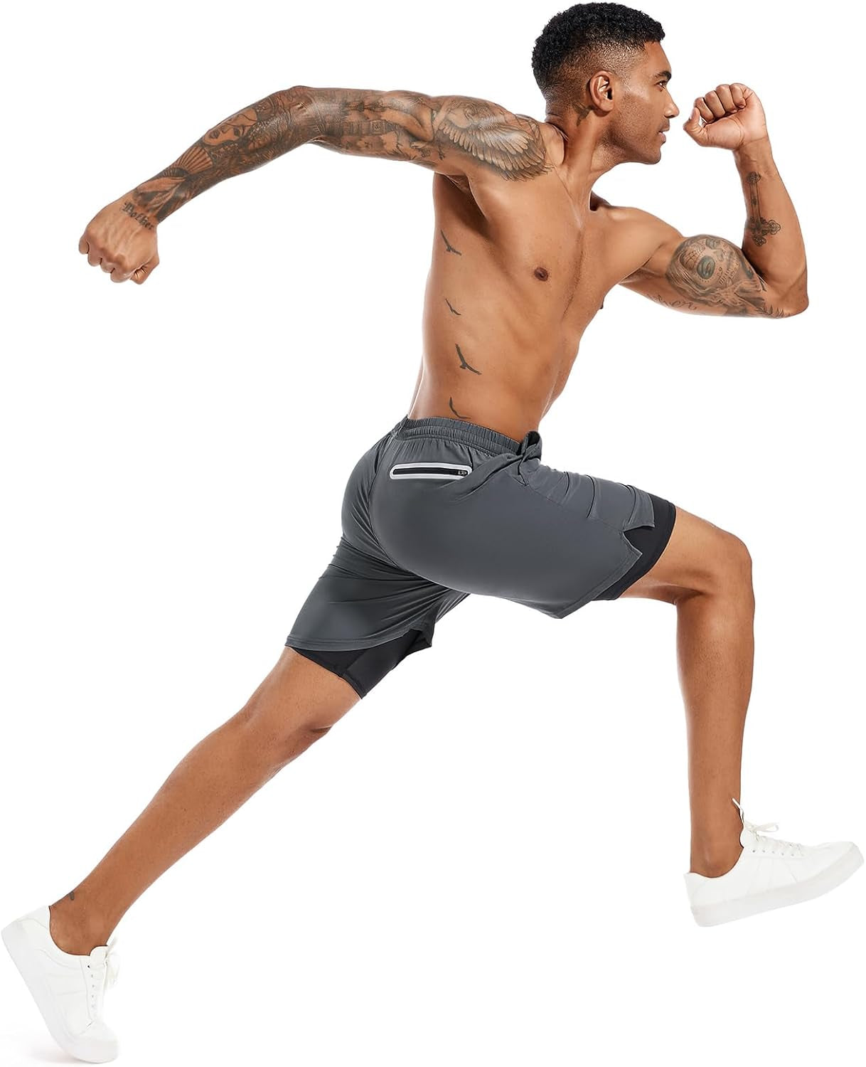 Men'S 2 in 1 Running Shorts 5 in or 7 in Quick Dry Gym Athletic Workout Shorts for Men with Phone Pockets