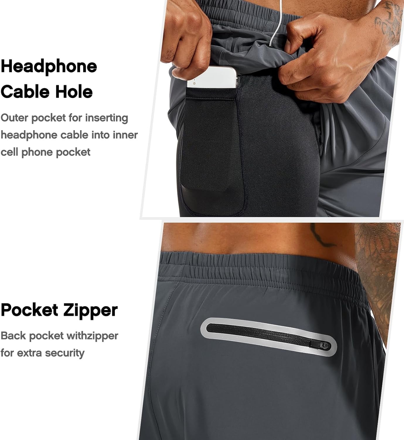 Men'S 2 in 1 Running Shorts 5 in or 7 in Quick Dry Gym Athletic Workout Shorts for Men with Phone Pockets